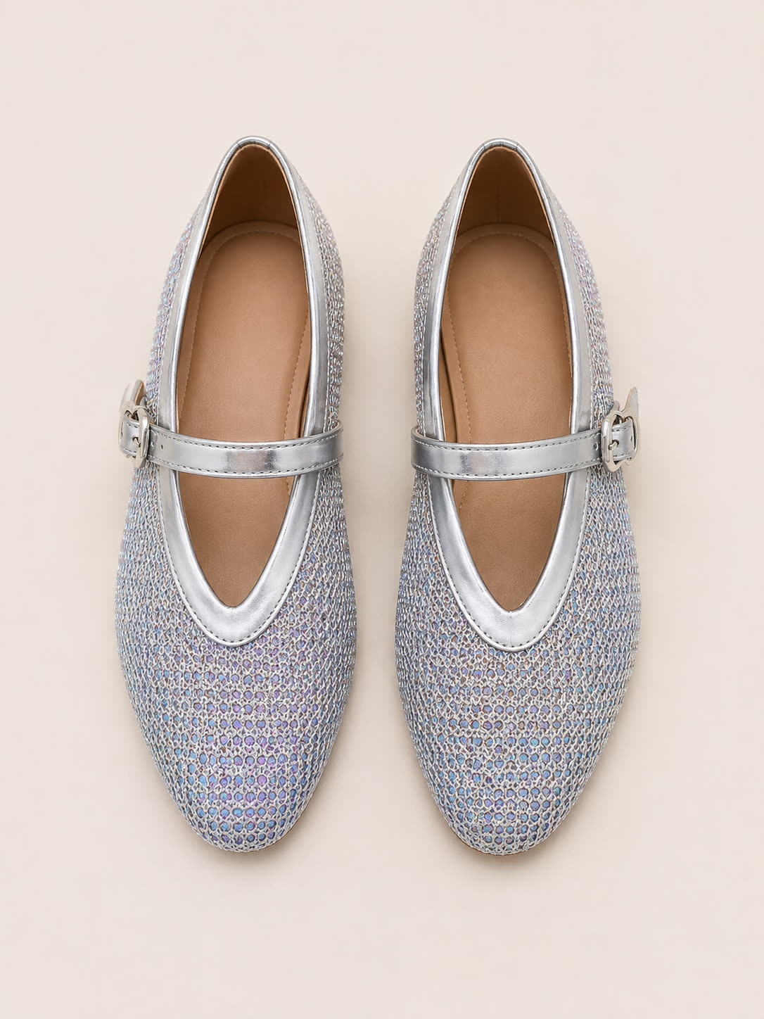 Metallic Mesh Mary Jane Flats