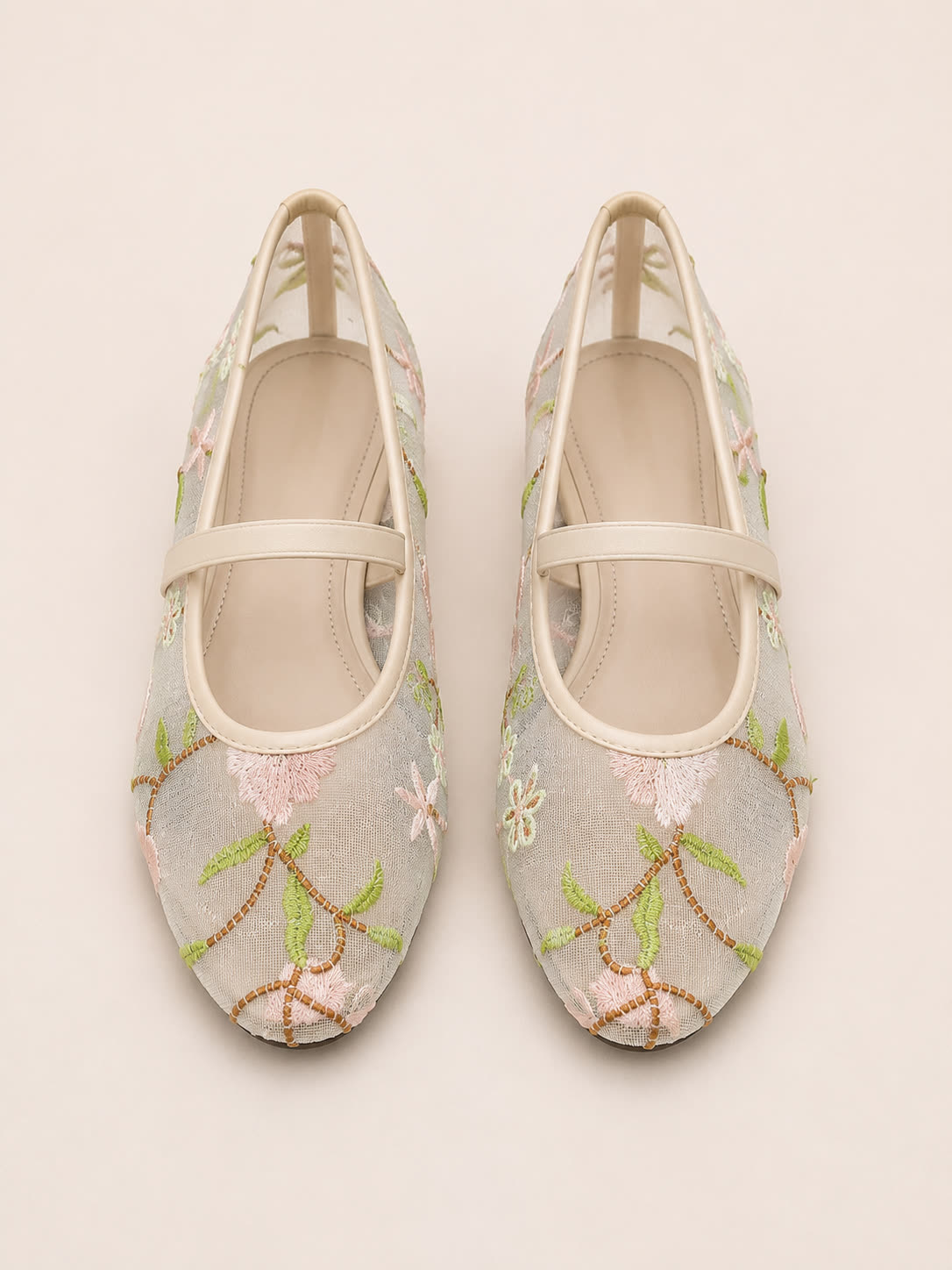 Floral Sheer Mesh Mary Jane Flats