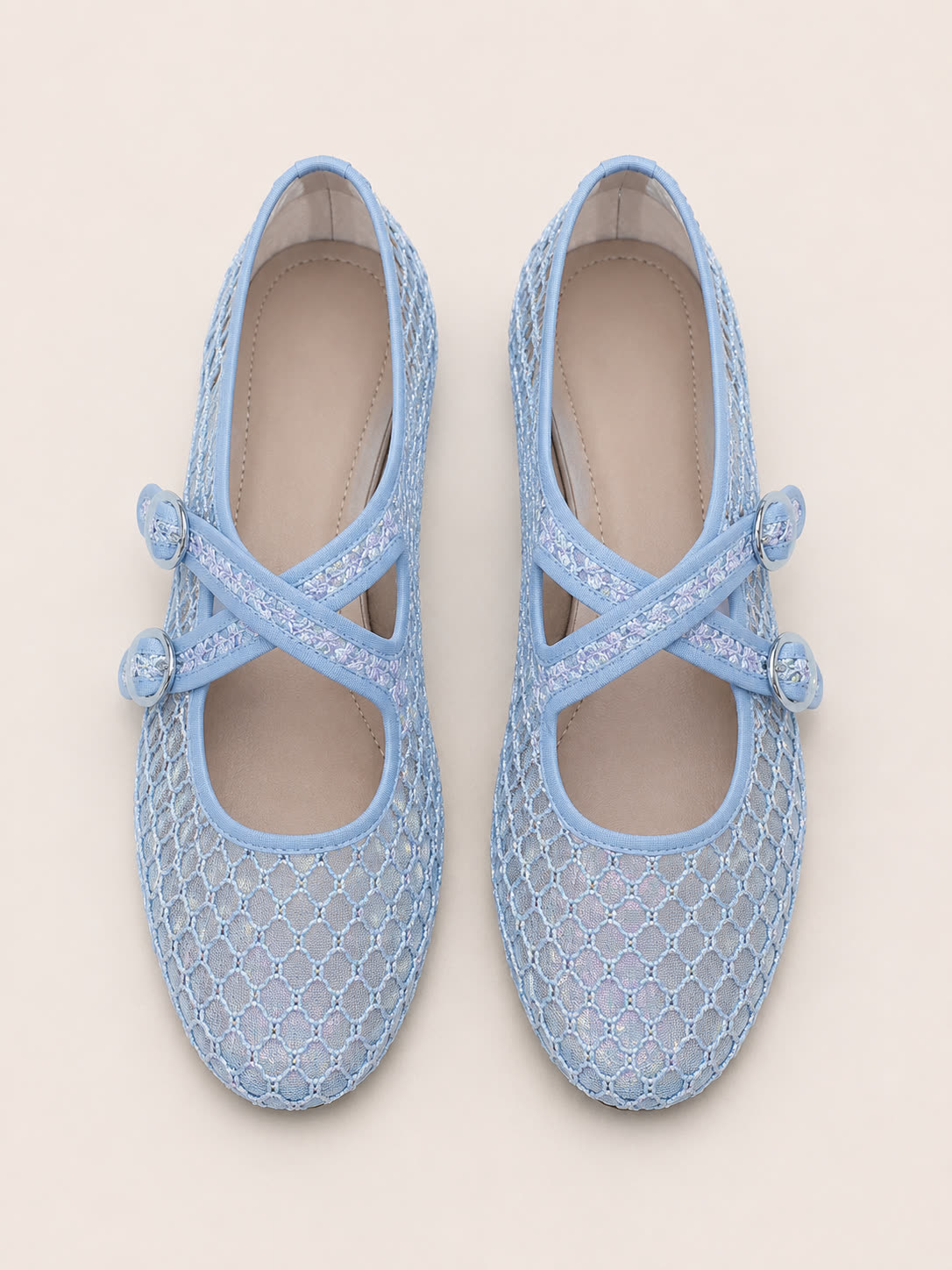 Embroidered Mesh Mary Jane Flats