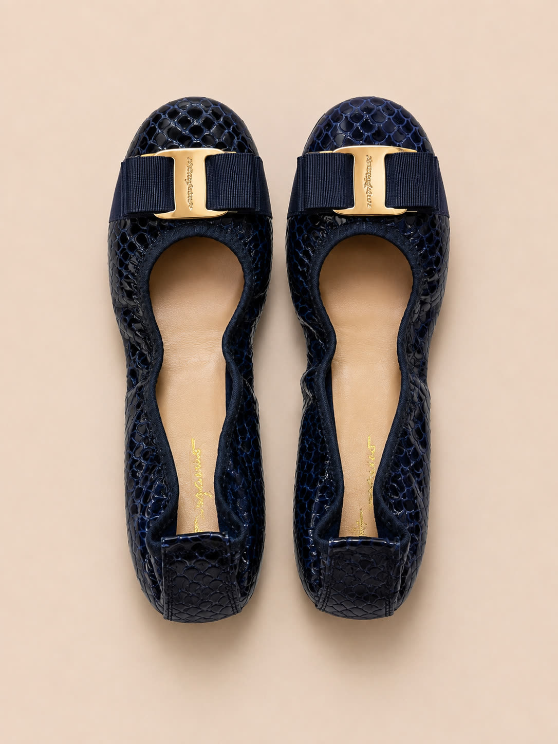 Navy Textured Bow Ballet Flats
