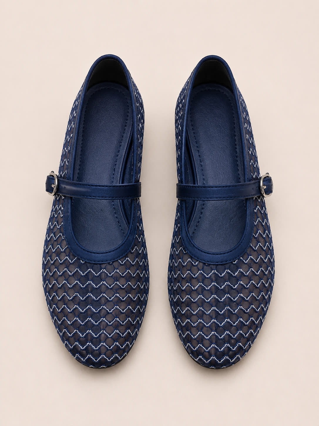 Wave-Pattern Mesh Mary Jane Flats