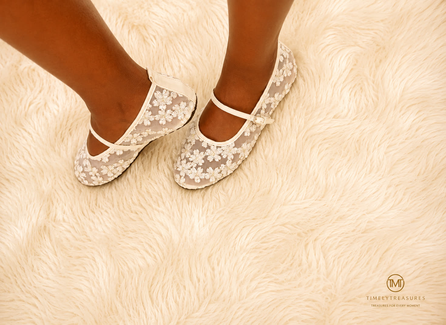 Ivory Sheer Floral Mesh Mary Jane Flats