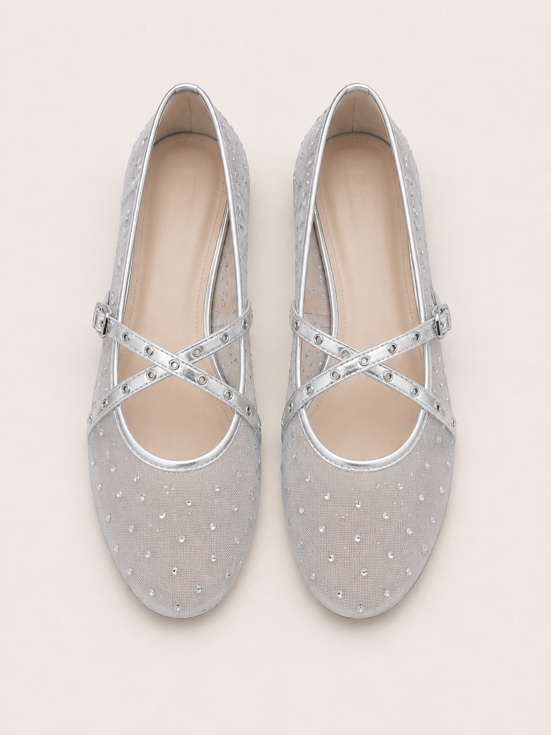 Rhinestone Sheer Mesh Mary Jane Flats