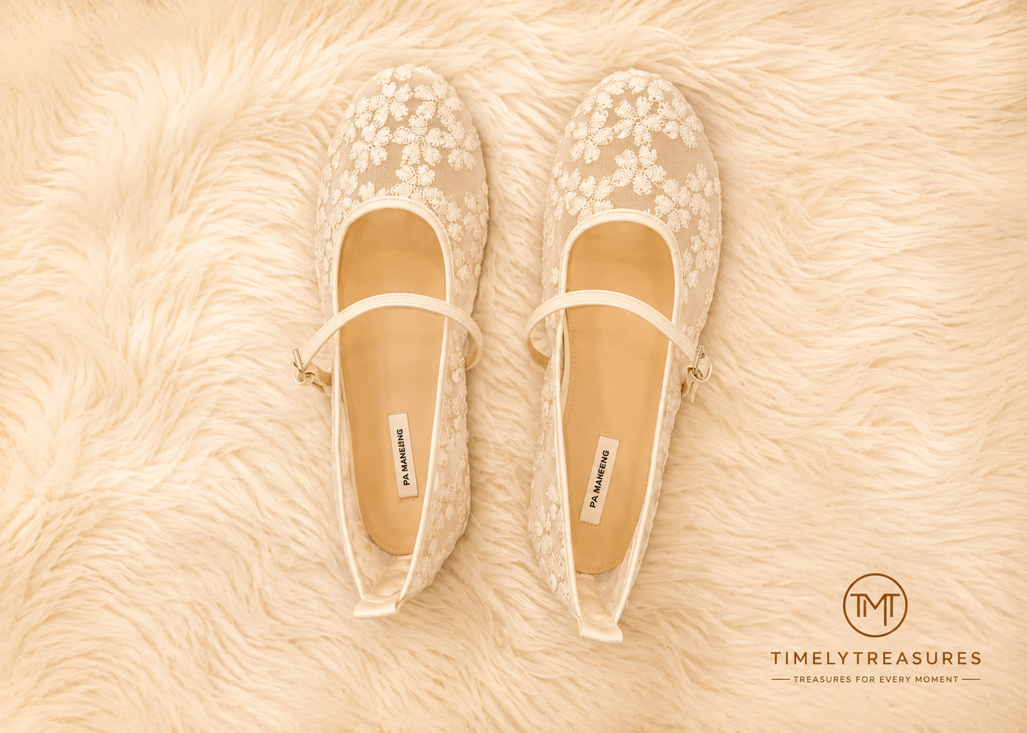 Ivory Sheer Floral Mesh Mary Jane Flats