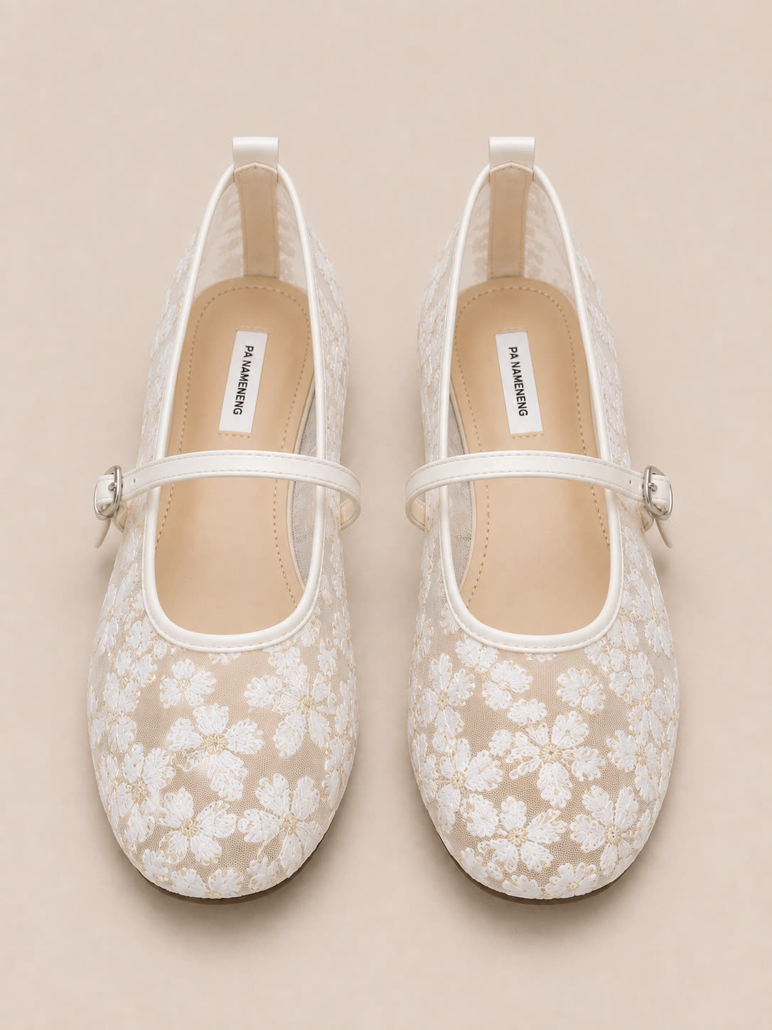 Ivory Sheer Floral Mesh Mary Jane Flats